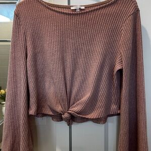 Ribbed Knot Front Top - Brown